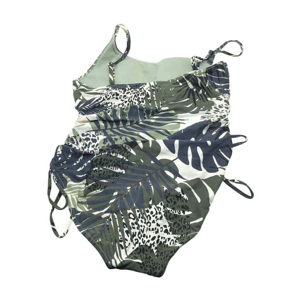 Bar III Moody Tropics Printed One-Shoulder One Piece Swimsuit Leaf Green XL - Image 6