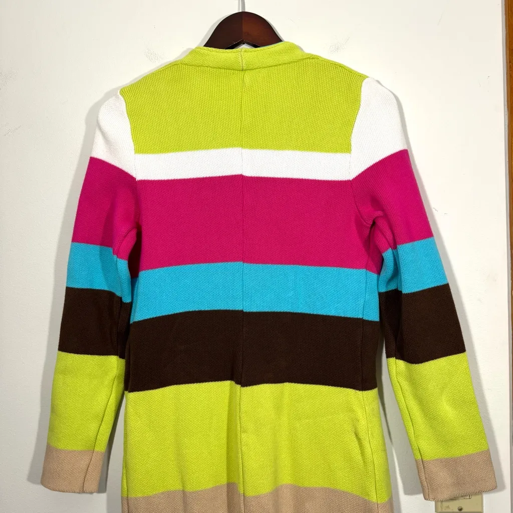 Made in Italy Of Benetton Striped Heavy Knit Long Cardigan Sweater Green - Image 9