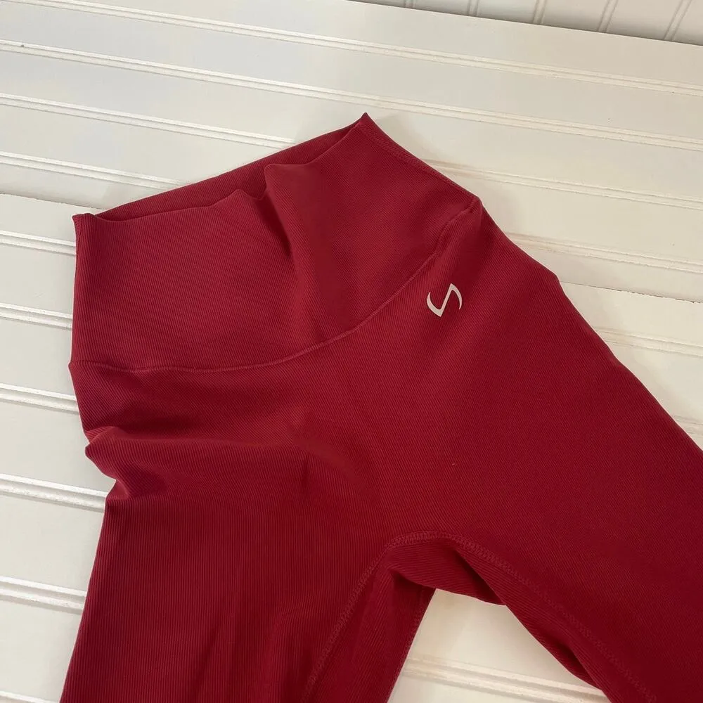 NWOT Take Life Further Burgundy High Waisted Leggings Sports Workout Size S Red - Image 2