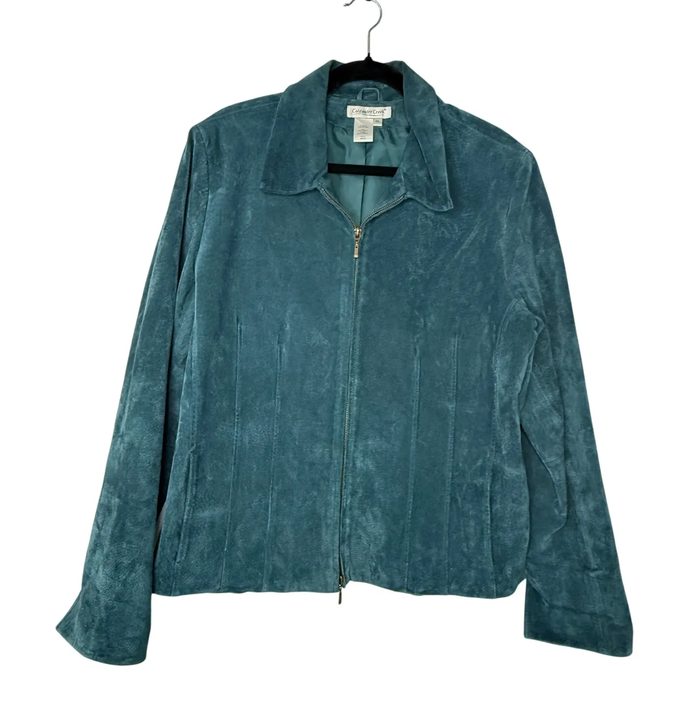 Coldwater Creek Teal Suede Leather Zip Jacket XL Soft Retro Y2K Minimalist - Image 1