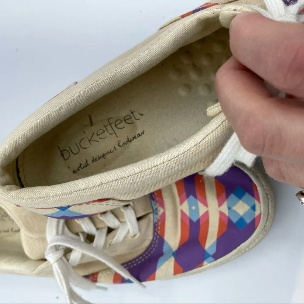 Bucketfeet Artist Designed Aztec Print Lace Up Sneakers Womens 7 Shoes Flats Blue - Image 9