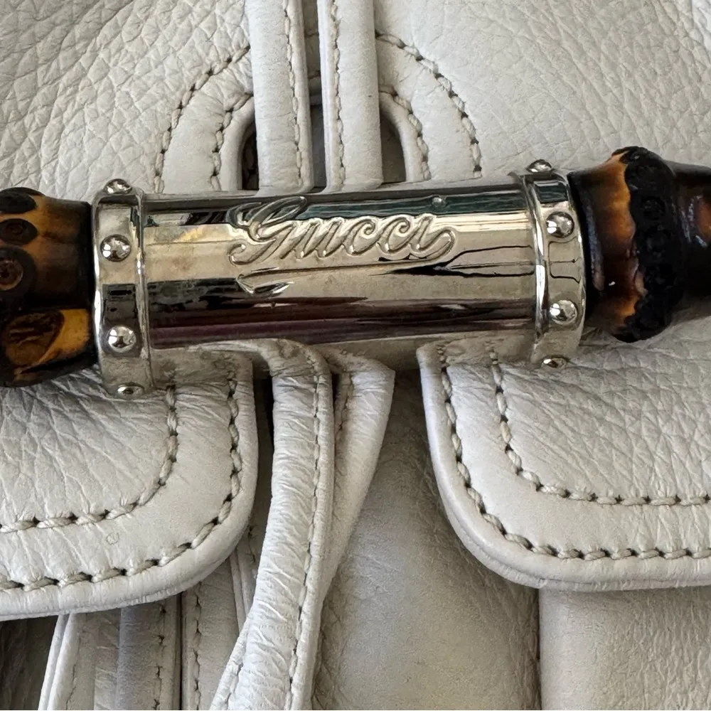 Gucci Off White Leather Bamboo Jungle Shoulder Bag and dust bag - Image 4