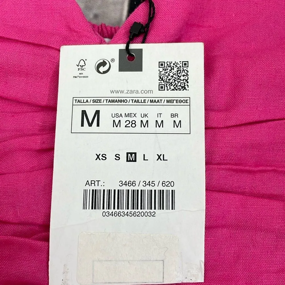 Zara Fuchsia Strapless Gathered Top linen blend size Medium - Image 11