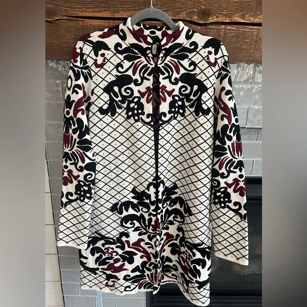 Chicos Longline Chico’s Midi Contrast Scroll Cardigan Sweater 2 Large $179 EUC - Image 5