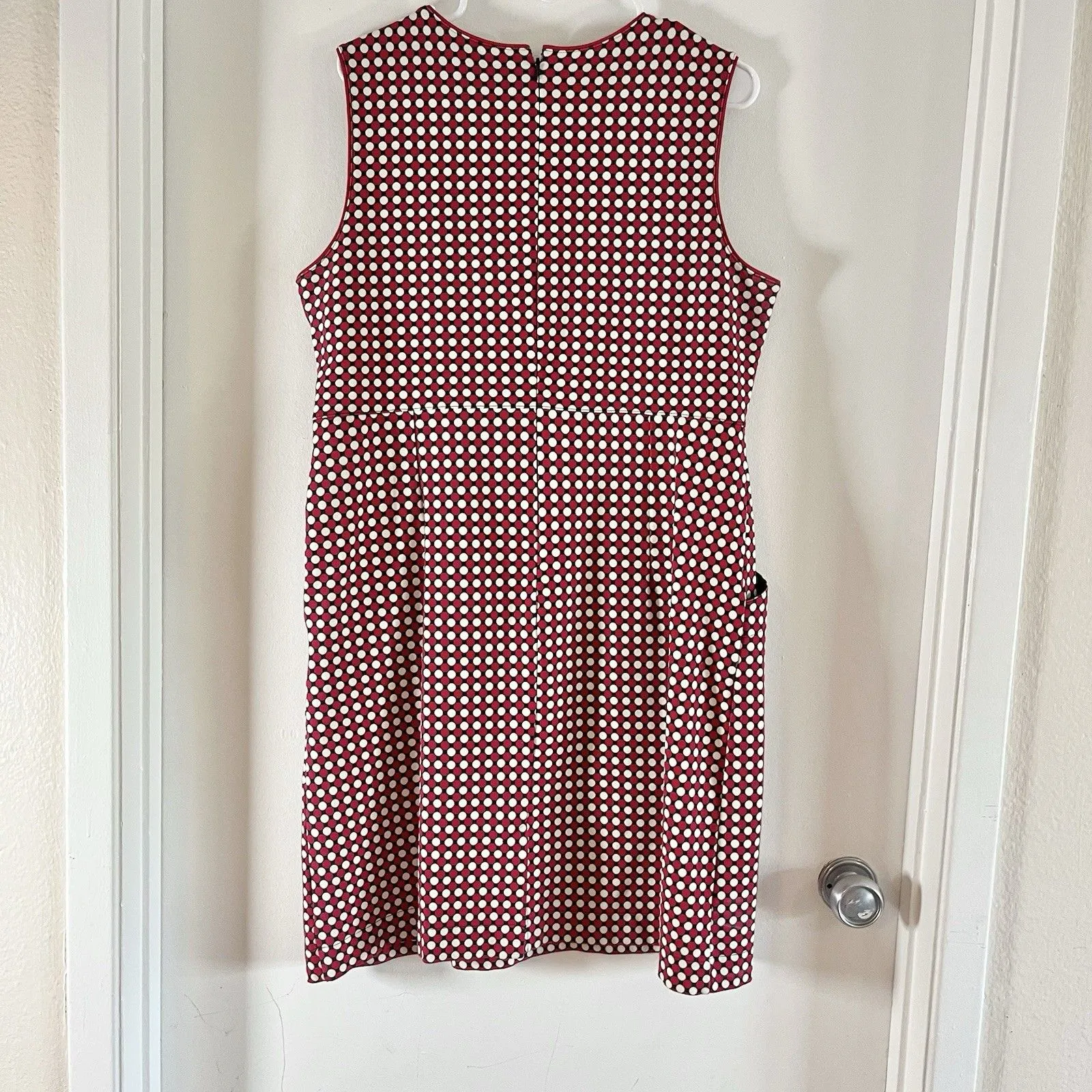 Lands End Dress Womens Sz 16 Red Ponte Polka Dot Sheath Sleeveless Stretch - Image 2
