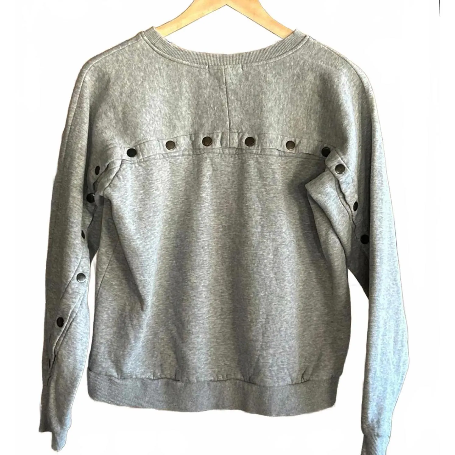 Rebecca Minkoff Crew Neck Sweater Medium Gray Snap Button Sleeve - Image 3