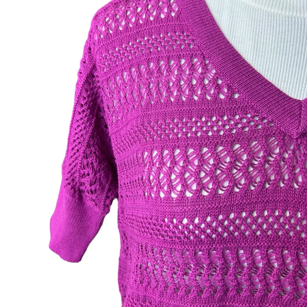 NEW Cable & Cage Petite Large V neck sweater loose sheer knit Petunia $68 - Image 2