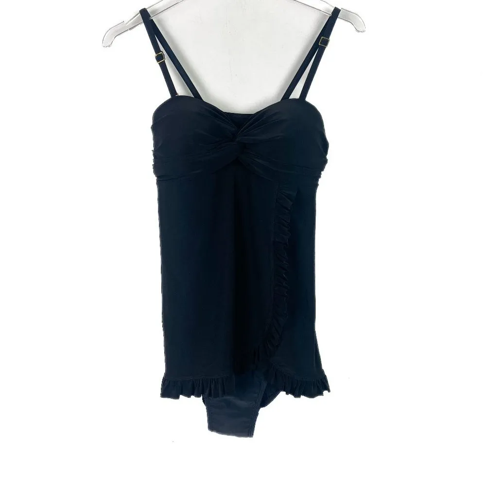 NWT Beyond Control Solid Citizen Twist-Neck One-Piece Swim Dress Black Size 8 - Image 2