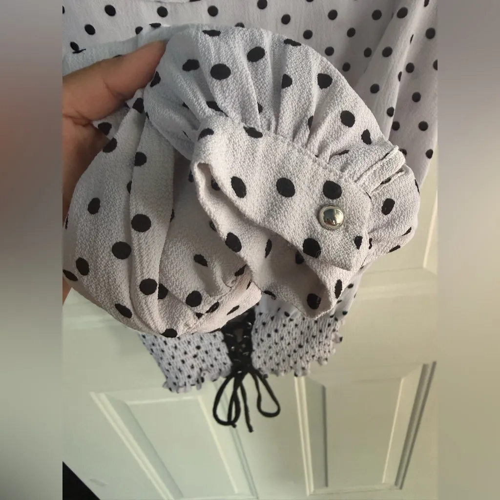 MILEY + MOLLY Polka Dot Long Sleeve Corset Waist Blouse Women’s 🖤Size M🤍 Black Size M - Image 6