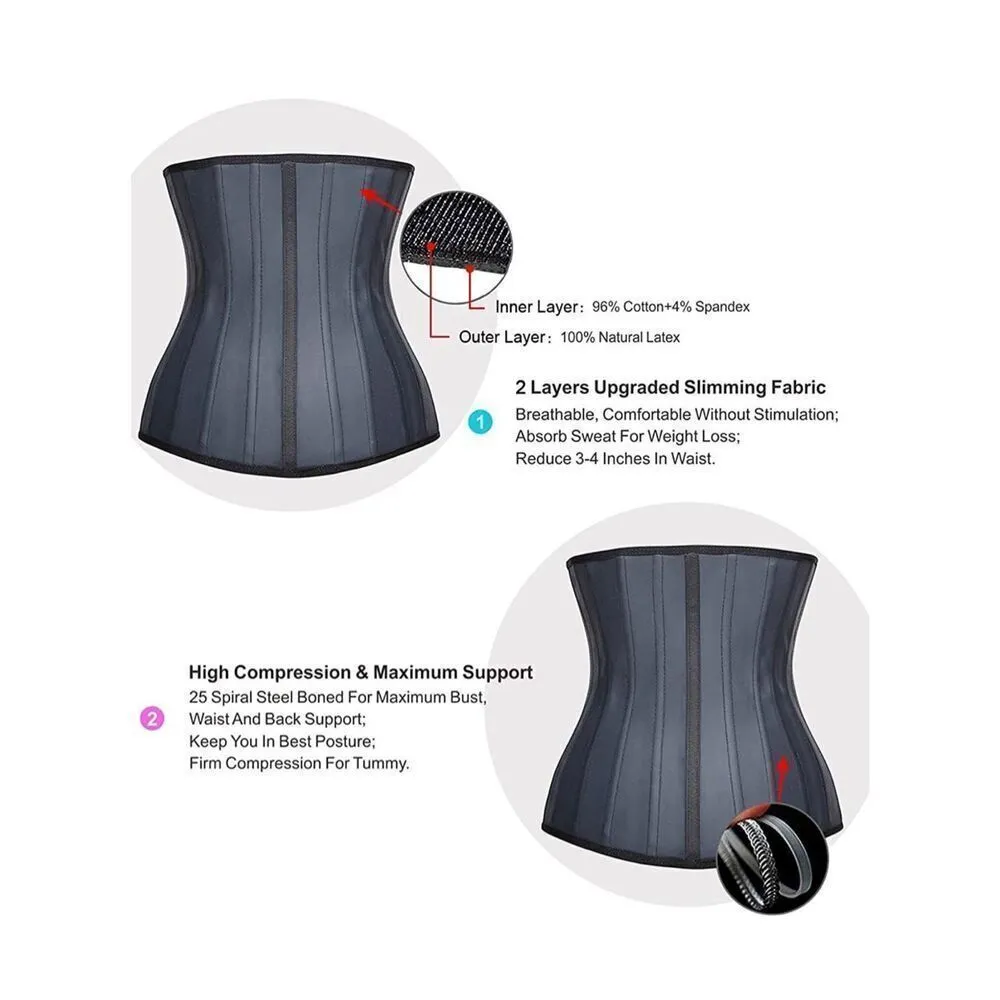 NEW Underbust Latex Waist Trainer Corsets Body Shaper L Black Size L - Image 4