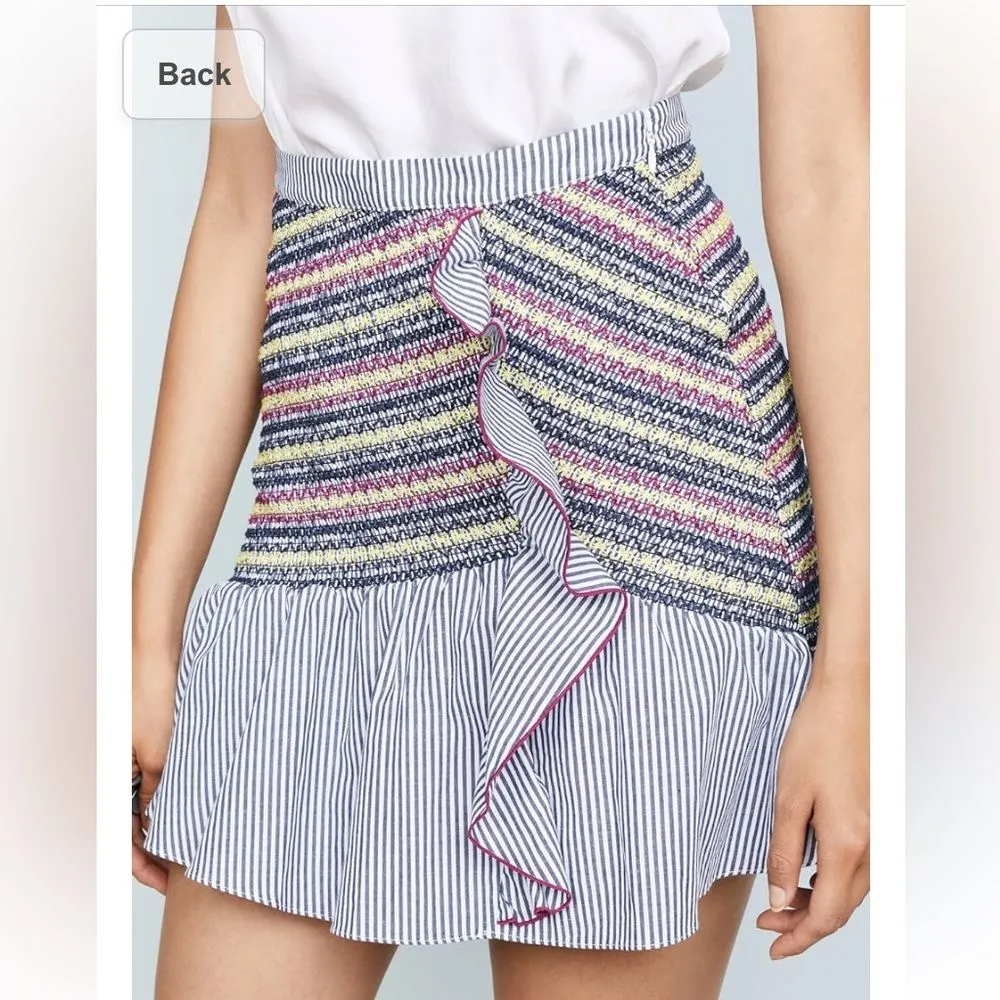 NWT Parker Jordon Fitted Smocked Stretch Ruffle Mini Skirt Womens 8 Preppy Artsy - Image 3