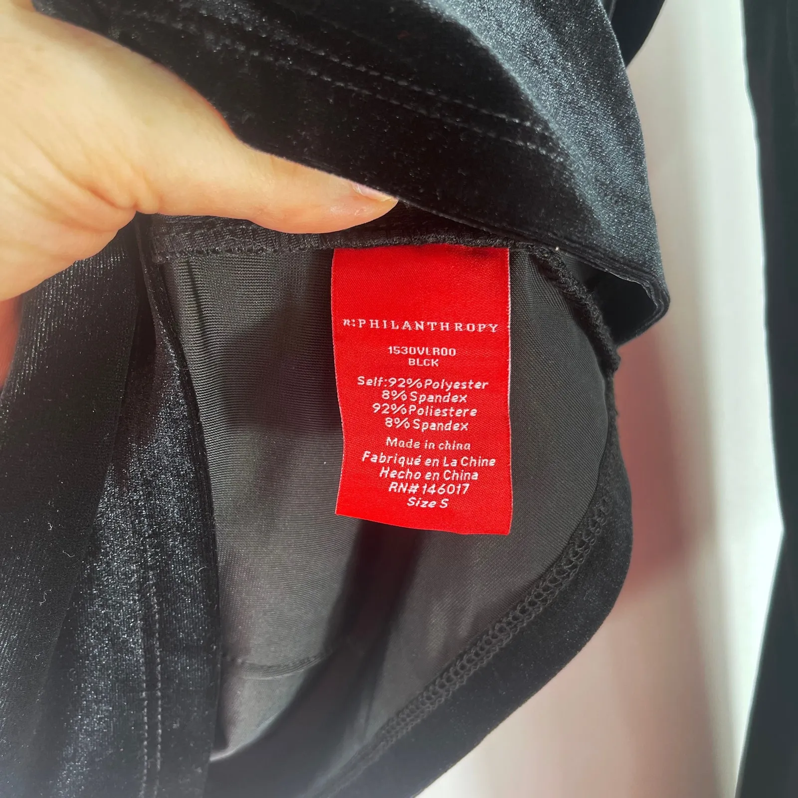 n:Philanthropy Shirt Small Black Velvet Square Neck Long Sleeve Bodycon Top NWT - Image 7