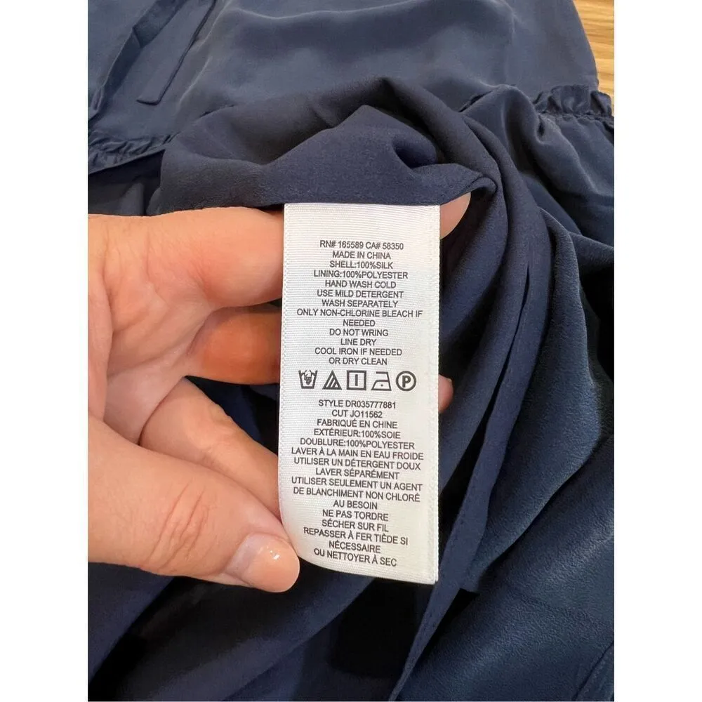 Joie NWT Roussel Ruched Ruffle-Trim Silk Navy Blue Midi Dress Sz S - Image 8