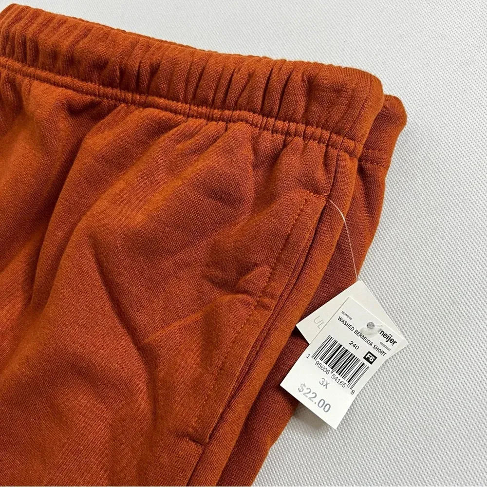 Fleece Lined Shorts Plus Size 3XL Burnt Orange Side Pockets Elastic Waist - Image 5