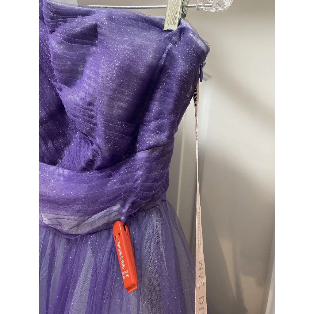 Mac Duggal 20377 Dress Womens 2 Purple One Shoulder Tulle Glitter Gown Prom Even - Image 3