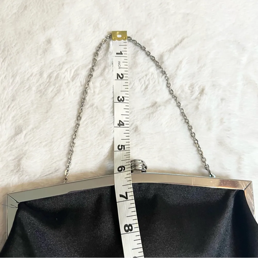 Kate Landry Black Satin Rosette Evening Bag Clutch with Chain Strap & Rhinestone - Image 11