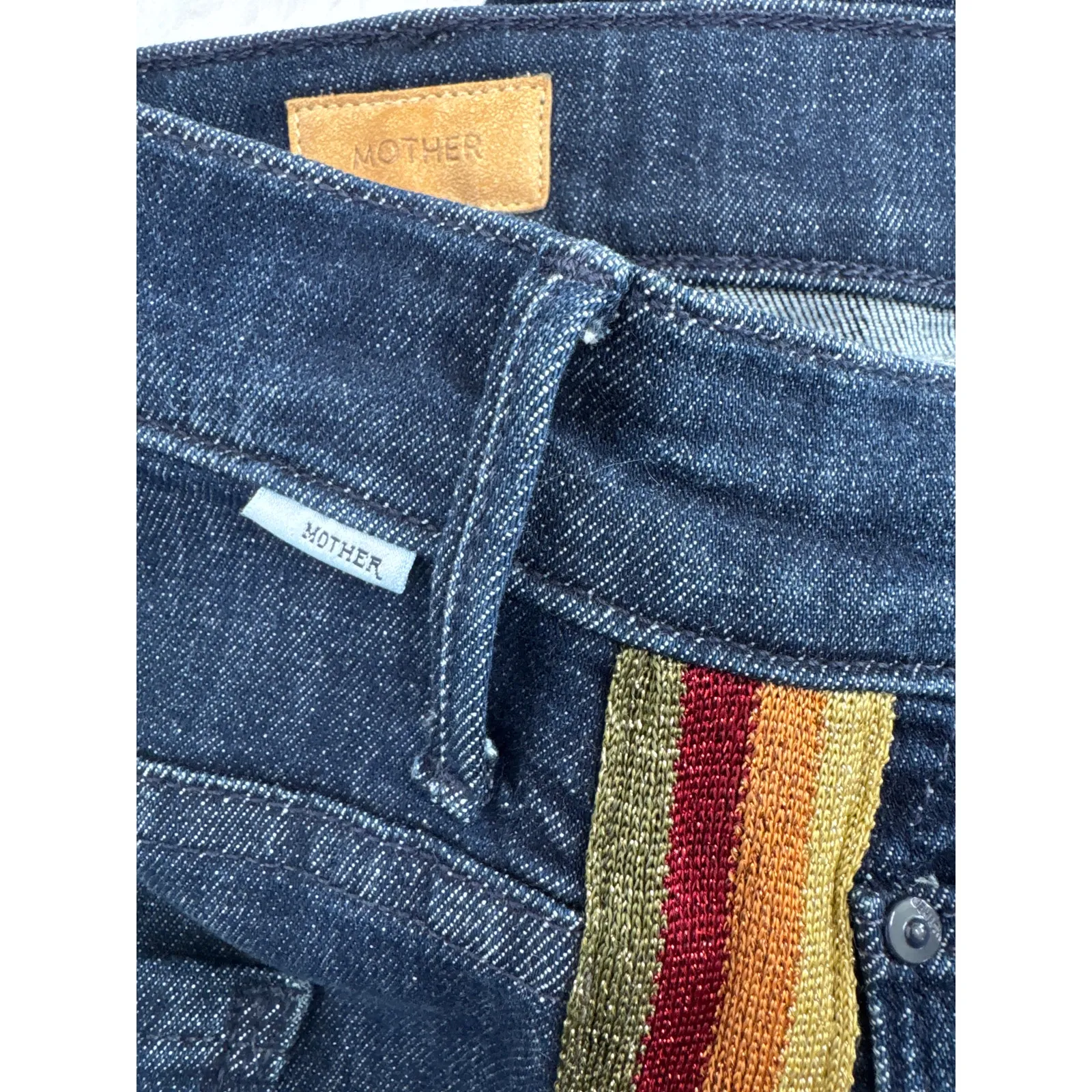 Mother Insider Crop Blue Jeans Swept Away Glitter Racer waist 25 - Image 12