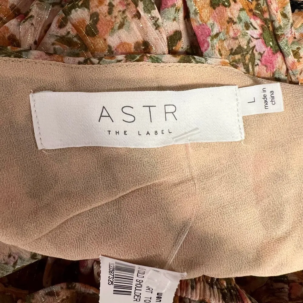 Astr The Label Hart Floral Cold Shoulder Cutout Peplum Top SZ L NWT Romantic Y2K Tan Size L - Image 7
