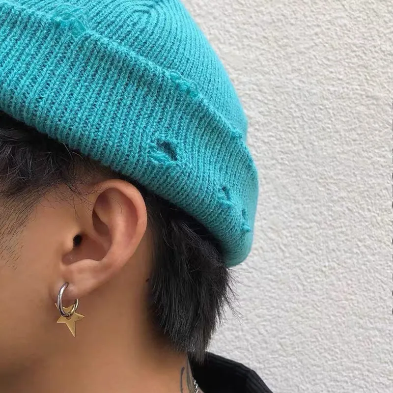 Stainless Steel Gold Star Hoop Earrings for Men Women,Punk Hip Hop Earrings Silver - Image 3