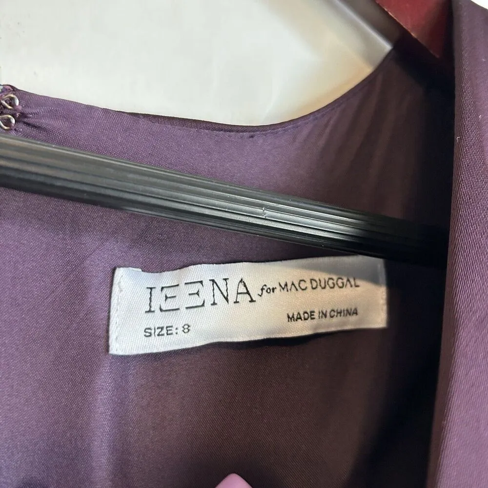 MAC DUGGAL IEENA Plunge V-Neck Long Sleeve Satin Jumpsuit in Plum Purple Size 8 - Image 10