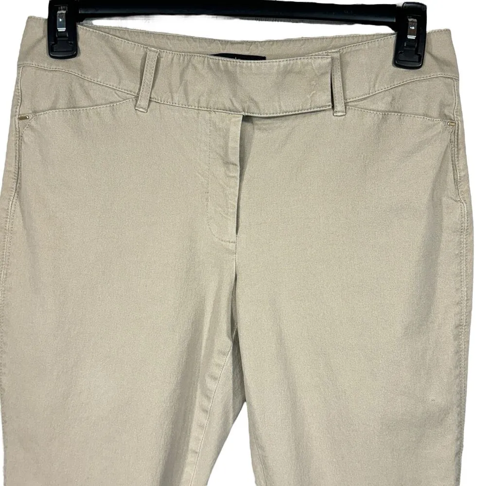 WHBM SZ 8R Ankle Pants Stretch Pockets Zip-Fly Flat Front Mid-Rise Beige - Image 2