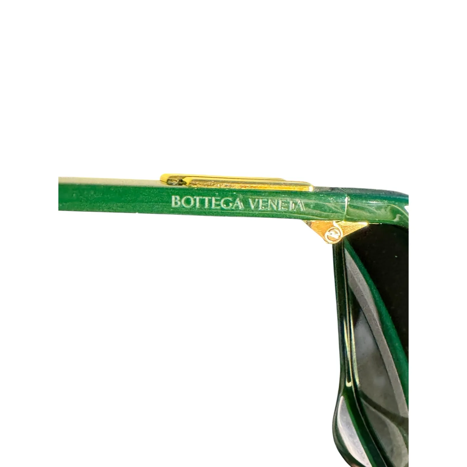 Bottega Veneta NWT BV1328SA Green and Gold Rectangular Sunglasses - Image 6