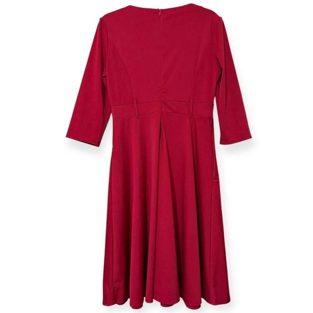 CBR size XL women's zipper round neck 3/4 sleeve high waist dress no belt casual Red - Image 3