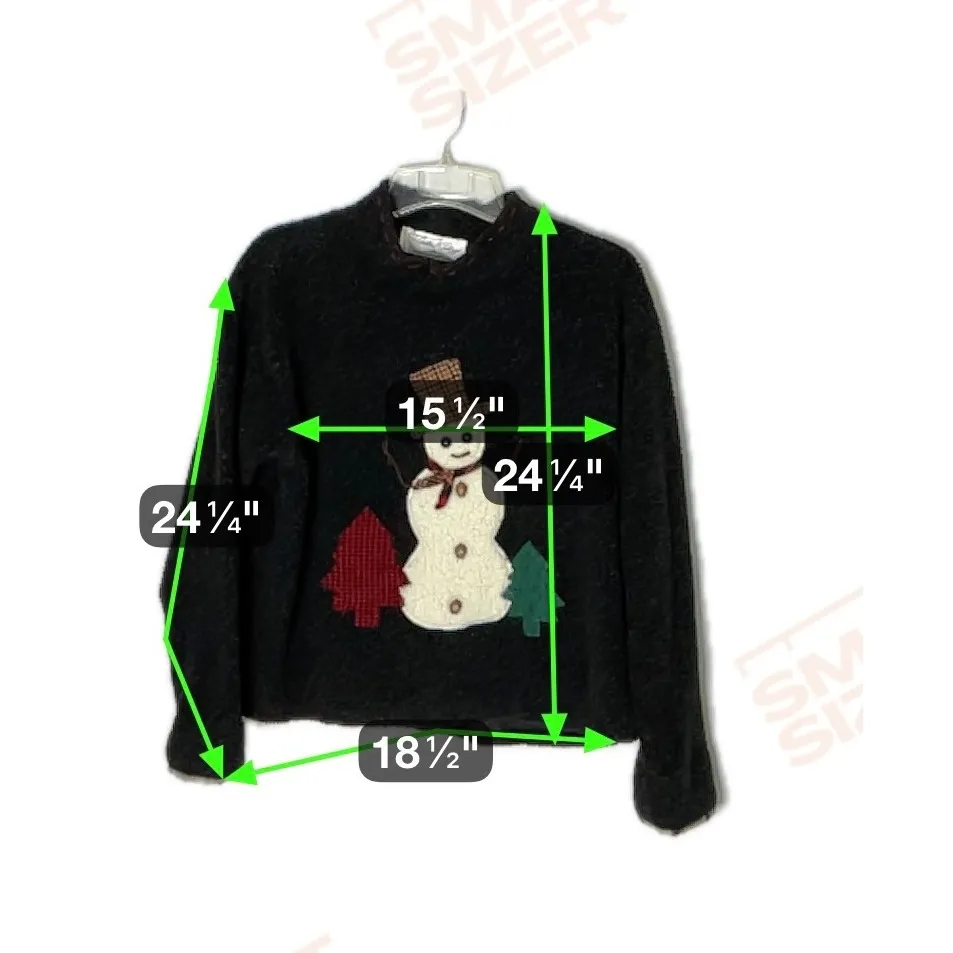Tasha Polizzi‎ Snowman Christmas Sweater Small Black Fleece Winter Holiday Trees - Image 6