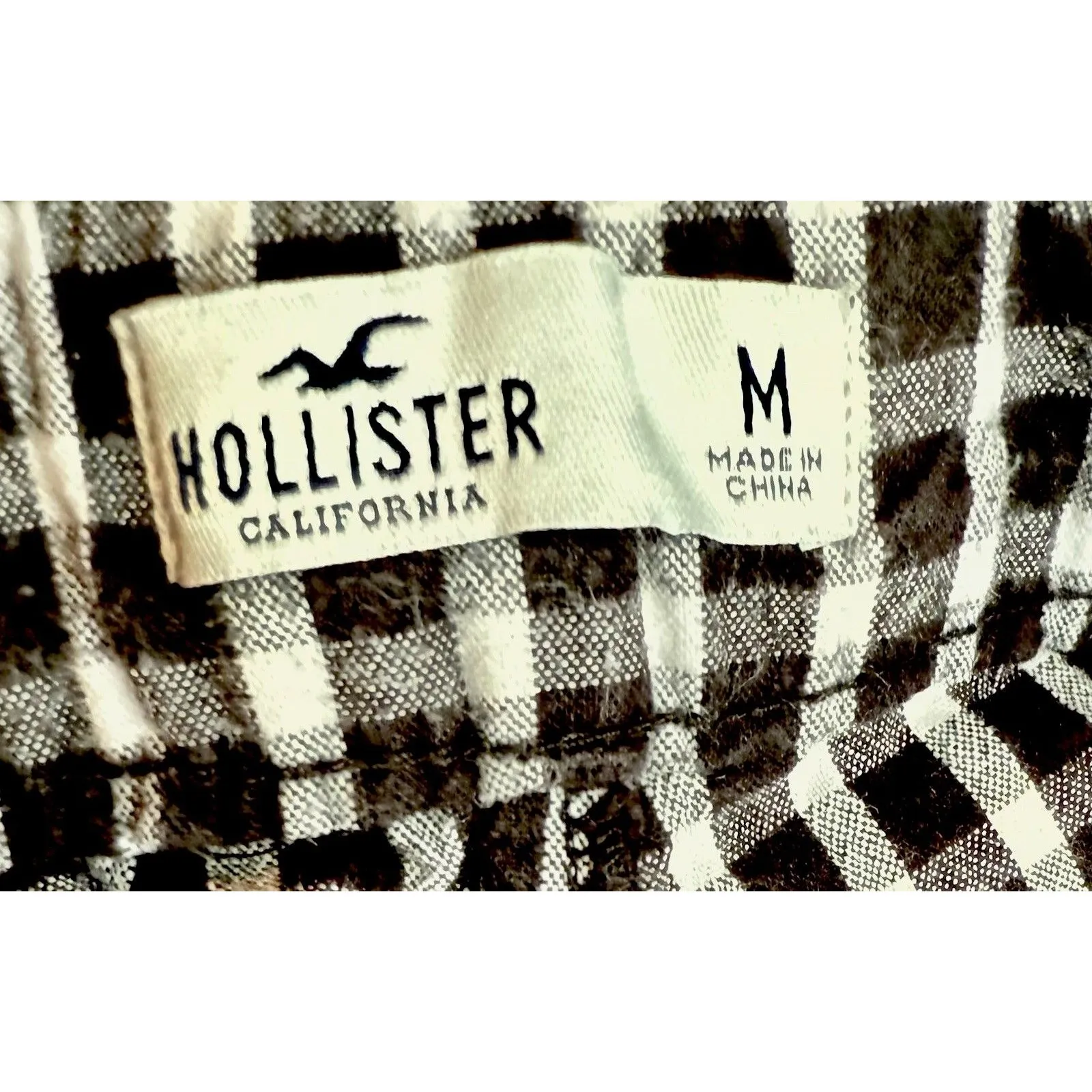 Hollister Pants Womens Size M Black White Plaid Elastic Waist Pockets preppy - Image 5