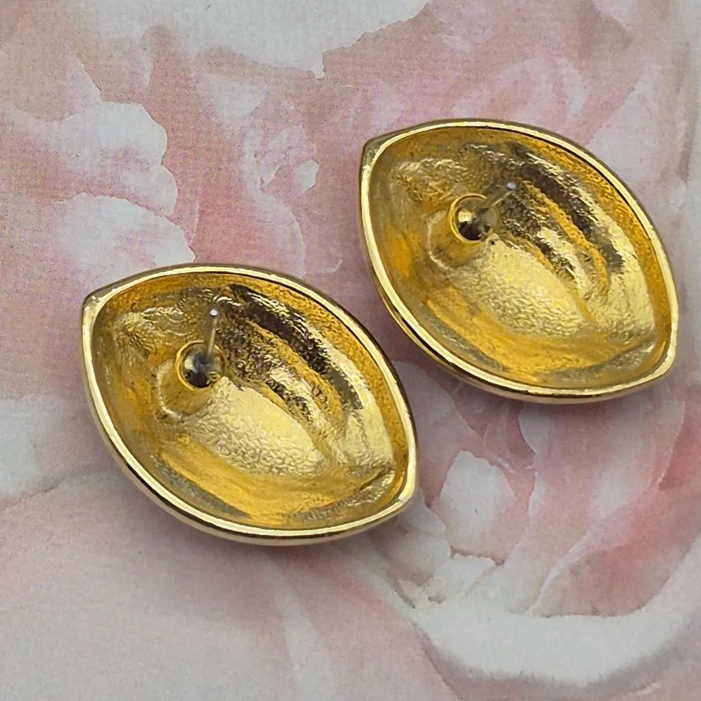 Gold Tone & Enamel Swirl Pierced Earrings Blue, Cream, Red 80's Retro Style MIN - Image 5