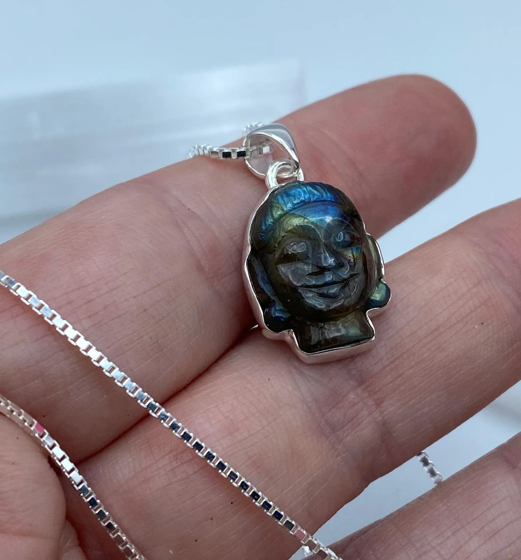 Buddha Carved Labradorite Solid Sterling Silver Necklace - Image 6