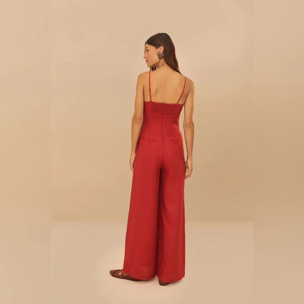 FARM RIO Red Petals Bodice Euroflax™ Premium Linen Jumpsuit, Size Medium , $260 - Image 4