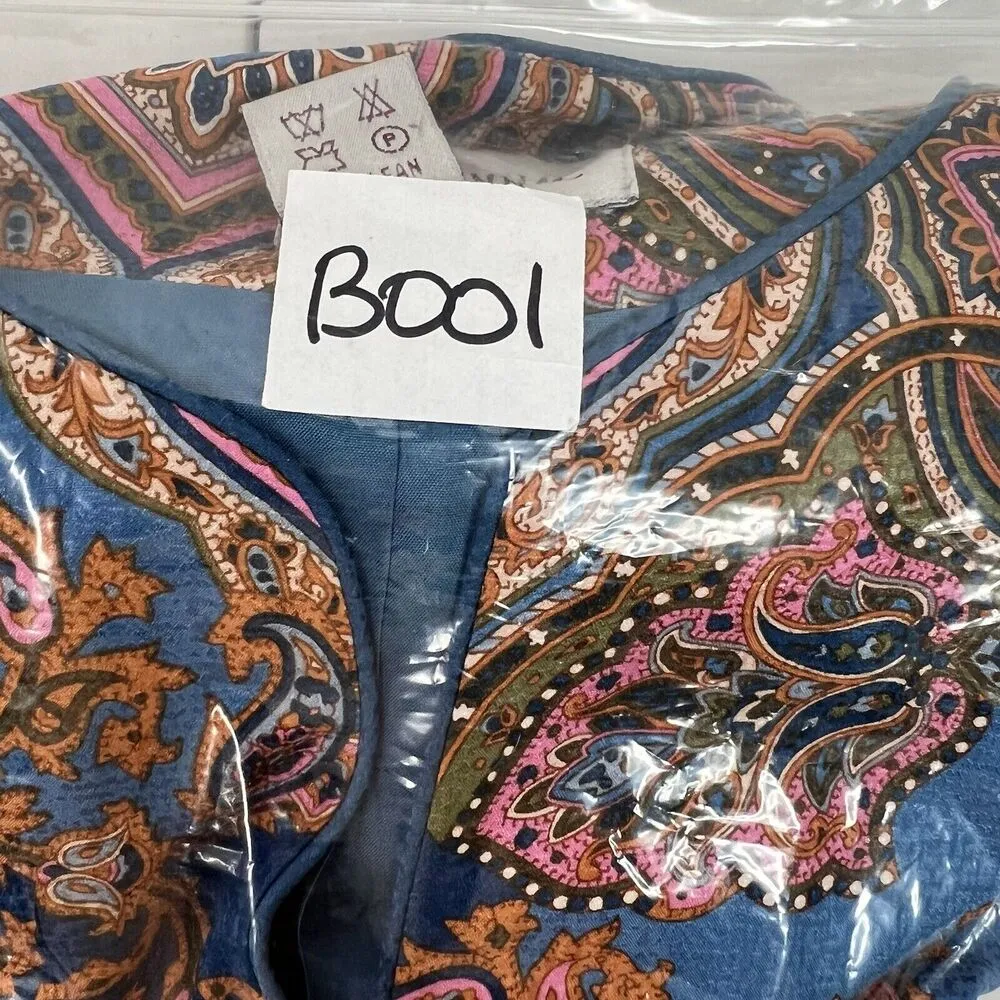 Adrianna Papell Size 14 Jacket Topper 100% Silk Button Front Teal Blue Paisley - Image 11