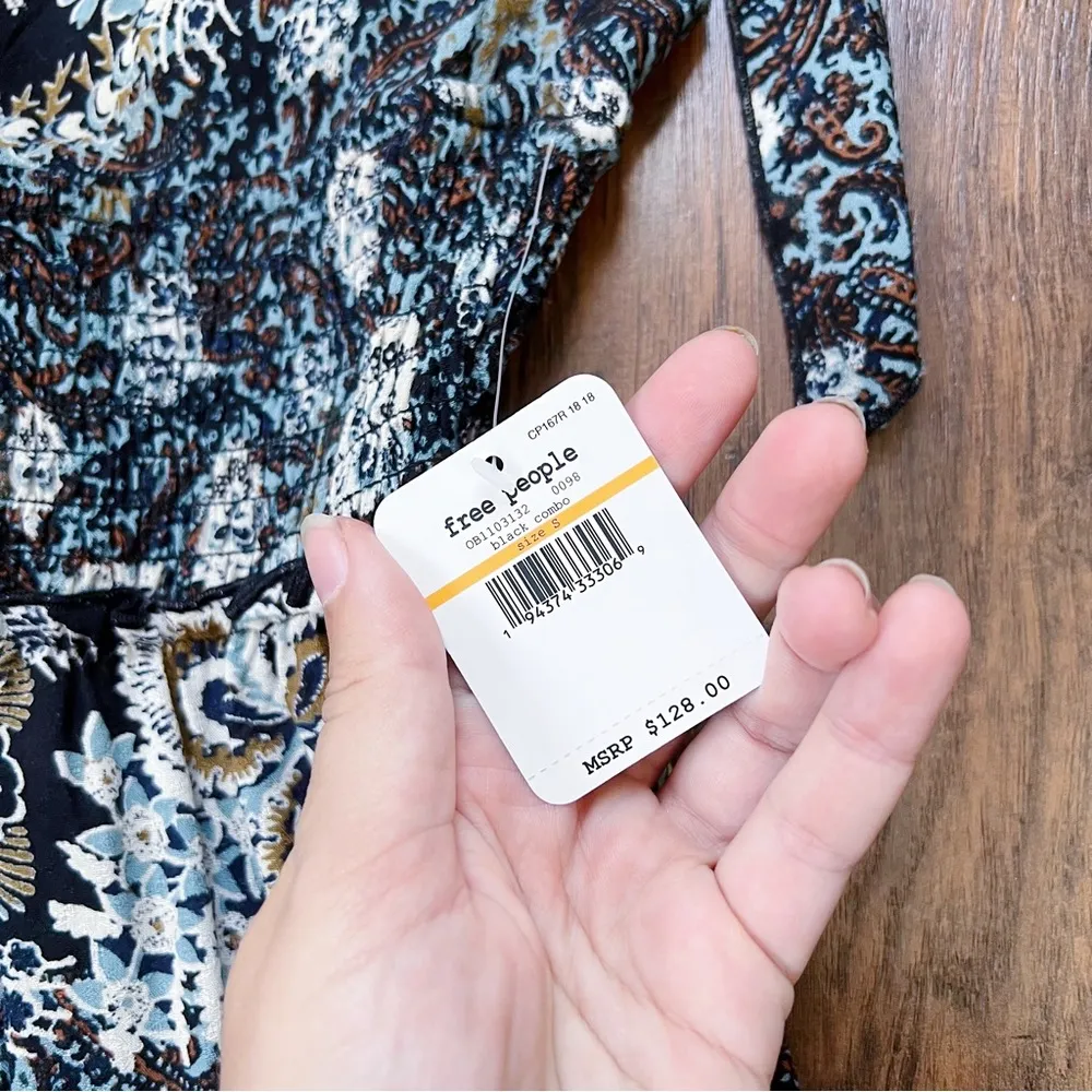 Free People • Let's Smock About It Maxi Slip dress black floral print tiered - Image 8