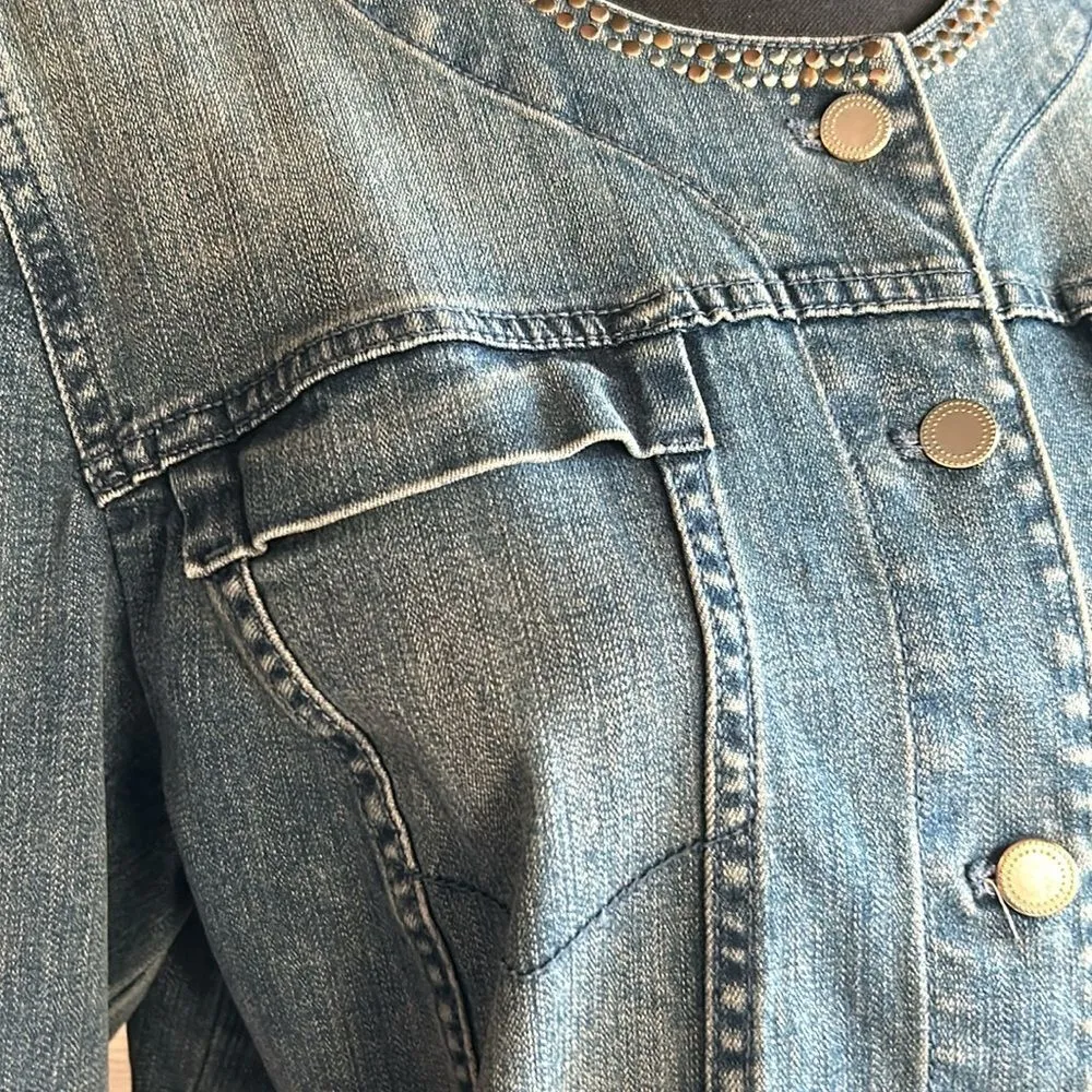 Chico's Platinum Womens Denim 1 Medium Wash Studded Button Front Preppy Academia - Image 5