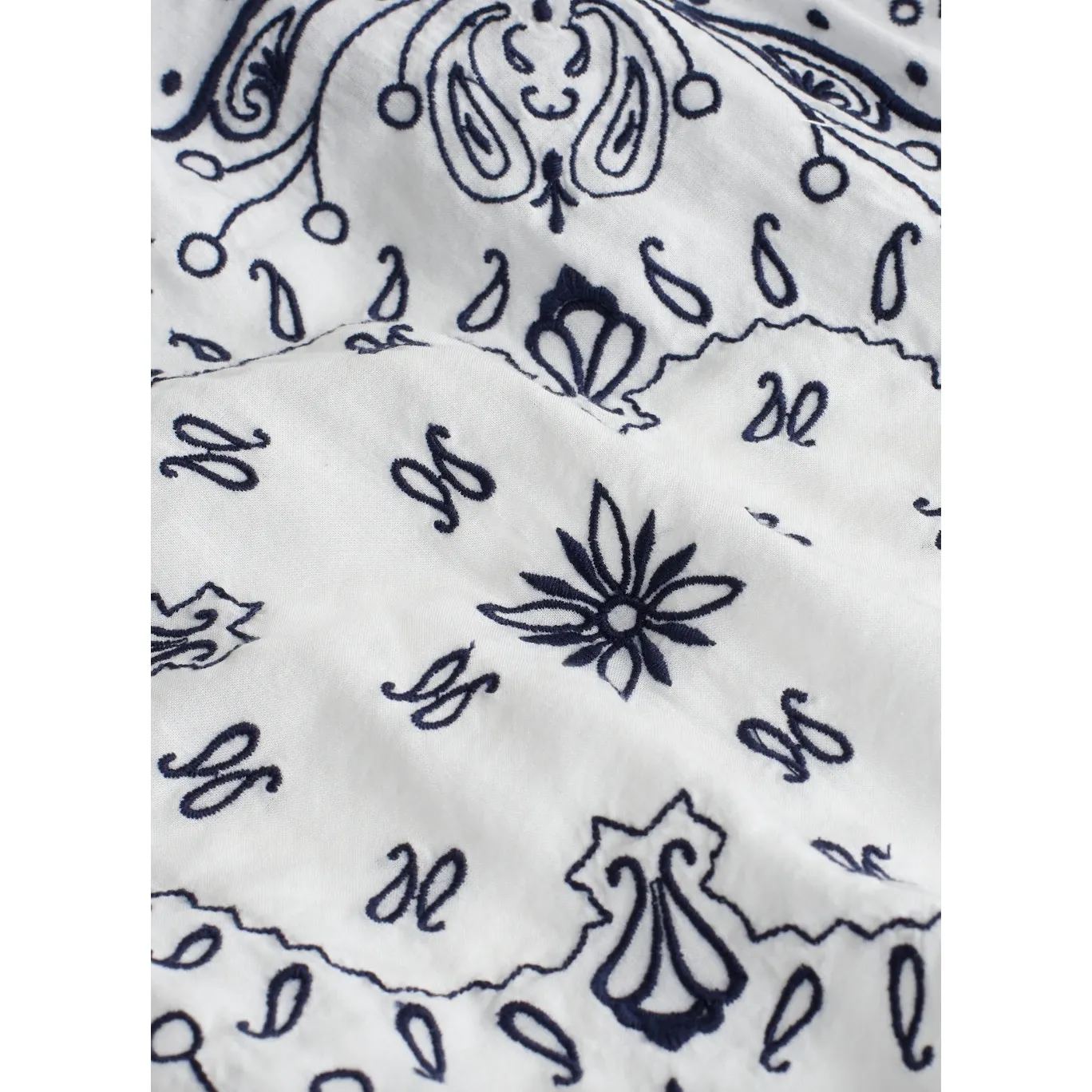 Madewell Embroidered Deep V Neck Midi Dress Bandana Boho White Navy Large NWT - Image 5