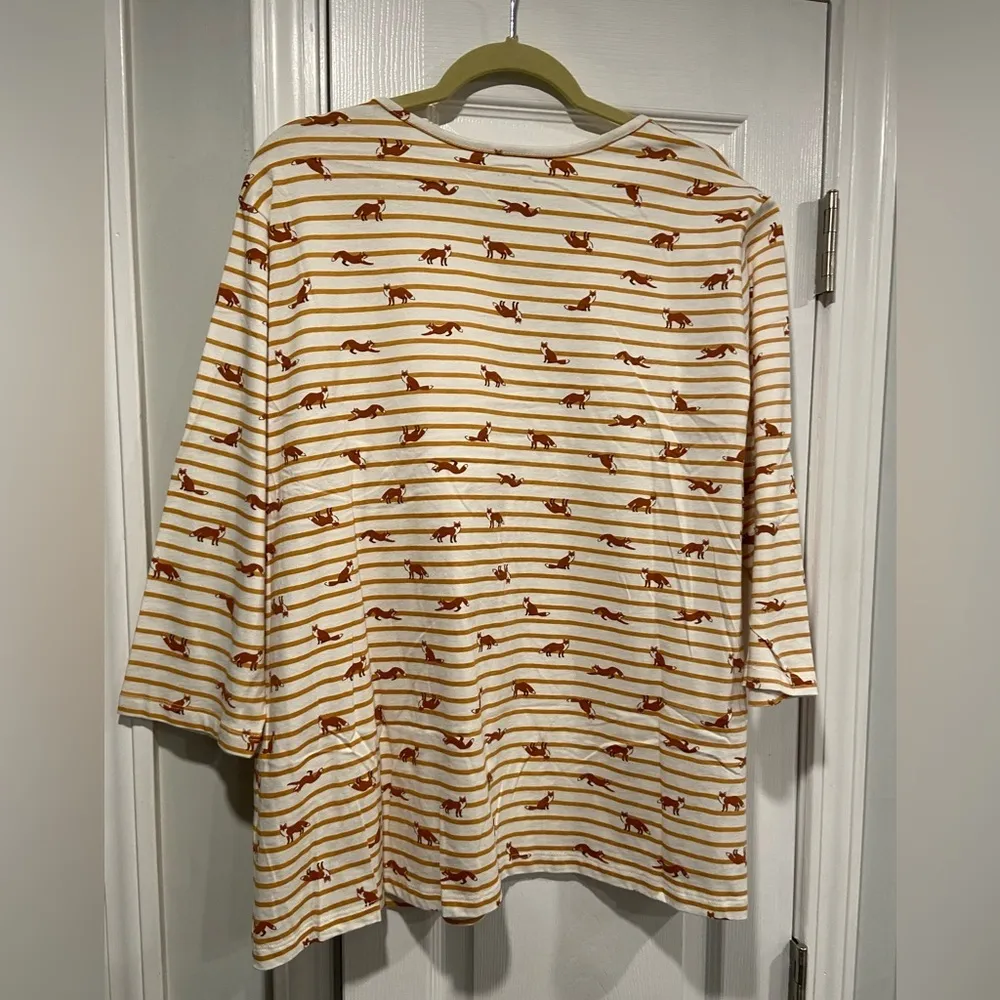NWOT Serengeti Size 2X Mustard Stripe Red Fox Long Sleeve Crew Neck Tee Shirt Gold - Image 8