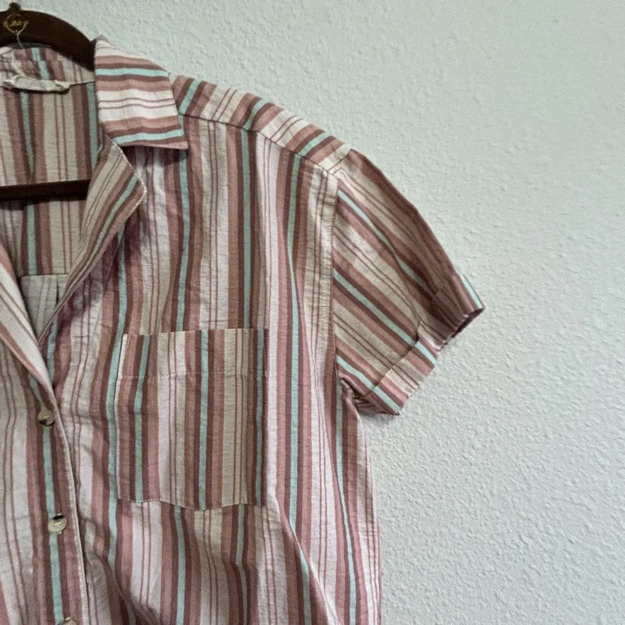 Free People Oversized Striped Button Down Top Coastal Casual Boho Small Oversize - Image 5