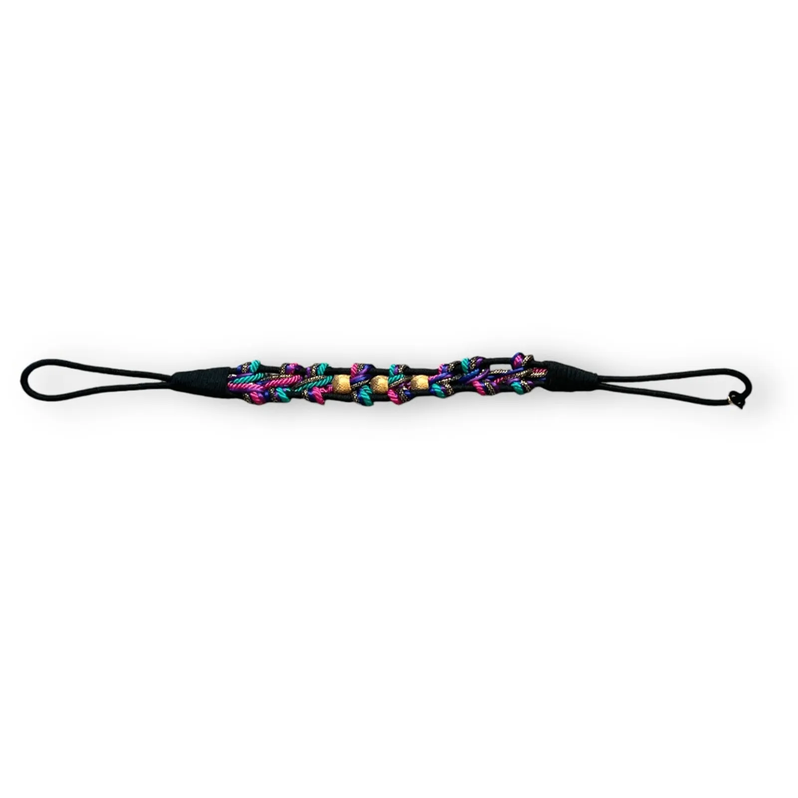 Vintage Bungee Belt Black Fuchsia Multicolor Braided Woven Golden Bead Back Hook - Image 2