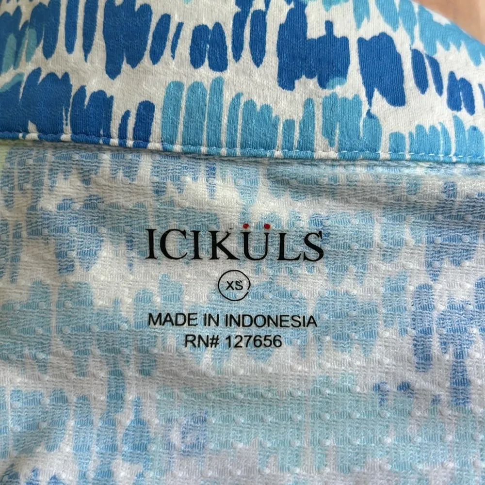Icikuls Blue/Whit/Green Print Golf/Tennis Long Sleeved Polo sz XS Blue - Image 6