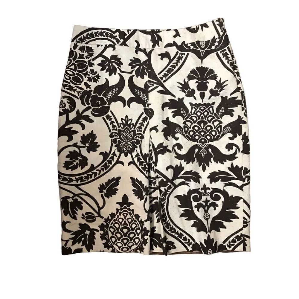 ANN TAYLOR LOFT BROWN CREAM FLORAL LINEN-BLEND STRAIGHT SKIRT SIZE 8 - Image 2