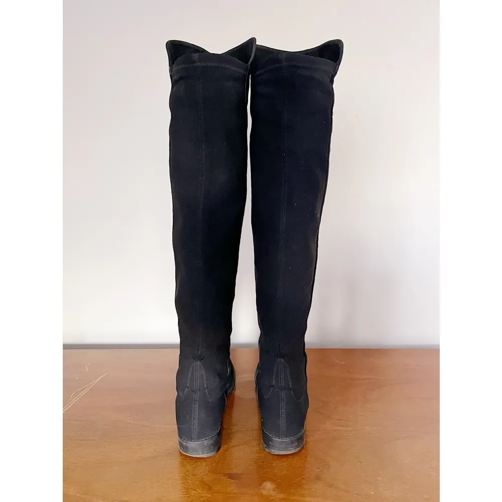 Stuart Weitzman • 5050 Stretch Suede Boots black tall low heel knee high otk - Image 10