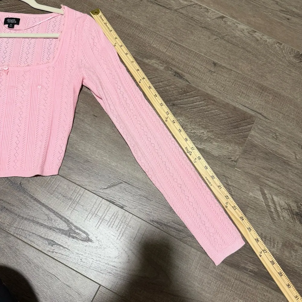 Beverly and Beck Zinnia Pink Pointelle Square Neck Lace Trim Cropped Long Sleeve Size M - Image 8