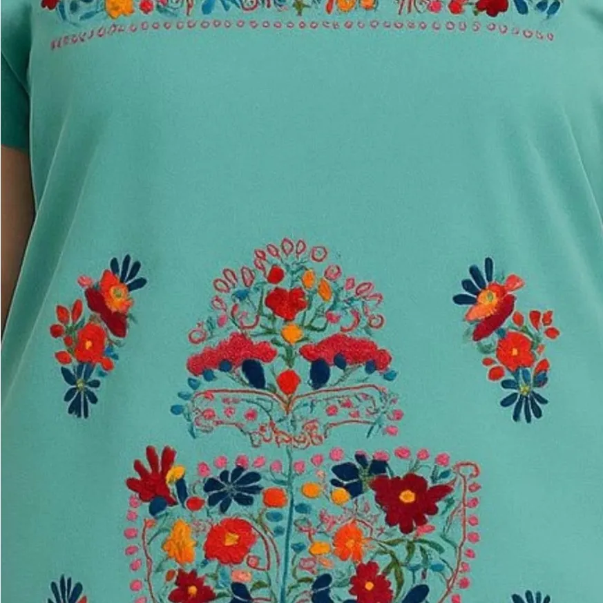 Women’s Authentic Mexican Embroidered Dress-Handmade Size XL/2XL. Lycra cotton - Image 3