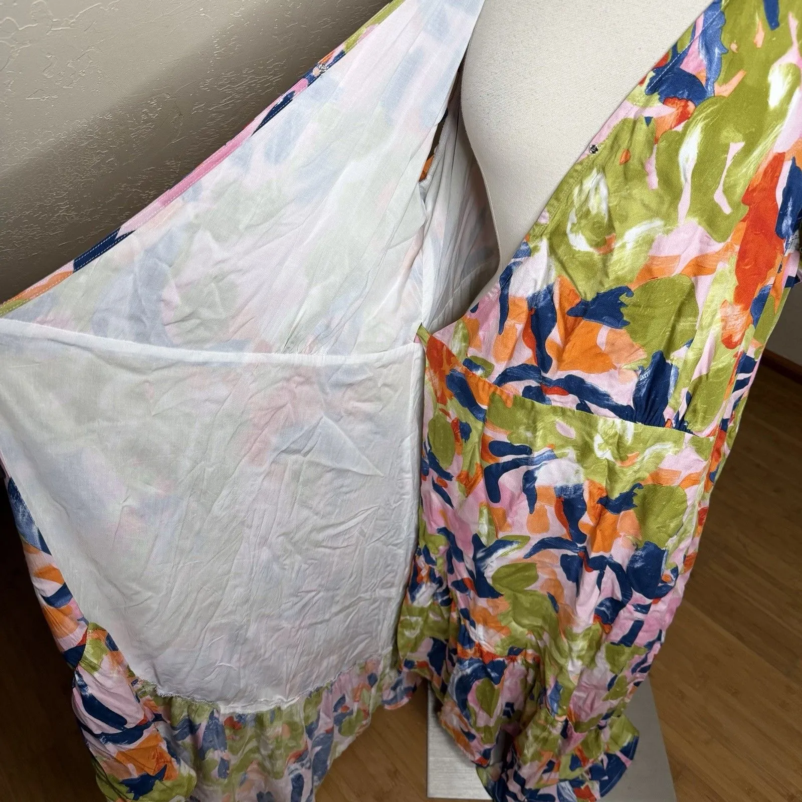 ModCloth Wrap Dress Womens 2X Colorful Abstract Print Midi Ruffle Cap Sleeves - Image 4