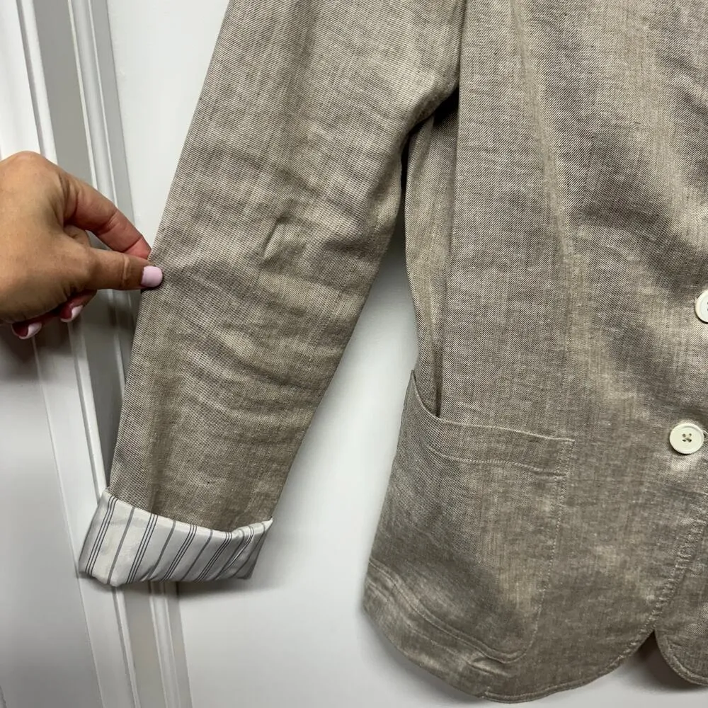 Theory Womens Stretch Linen Beige Khaki Minou T Blazer Tapered Size 4 Small - Image 4