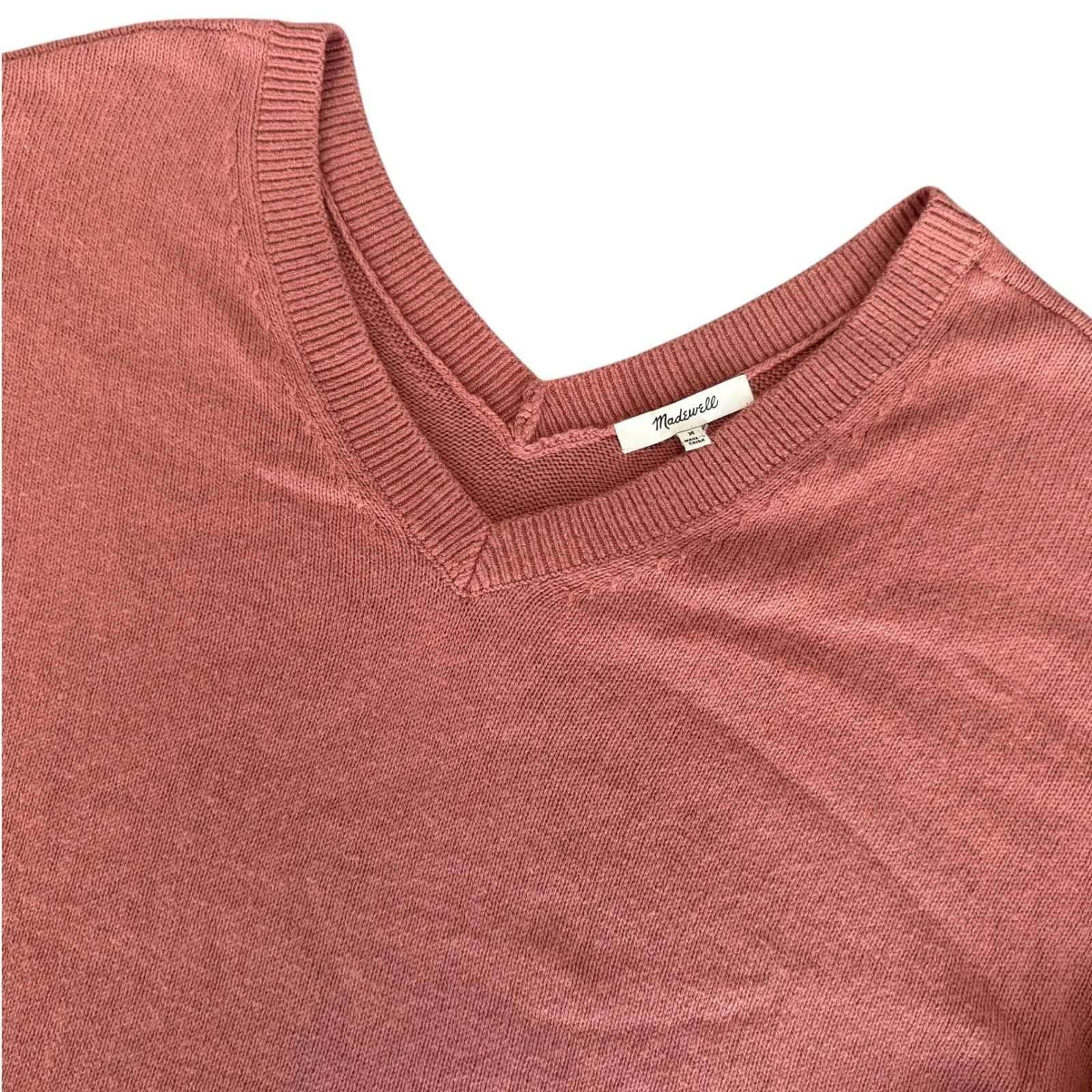 Madewell NWT Double V Neck Bell Sleeve Knit Sweater Dusty Rose Pink‎ Size M - Image 2
