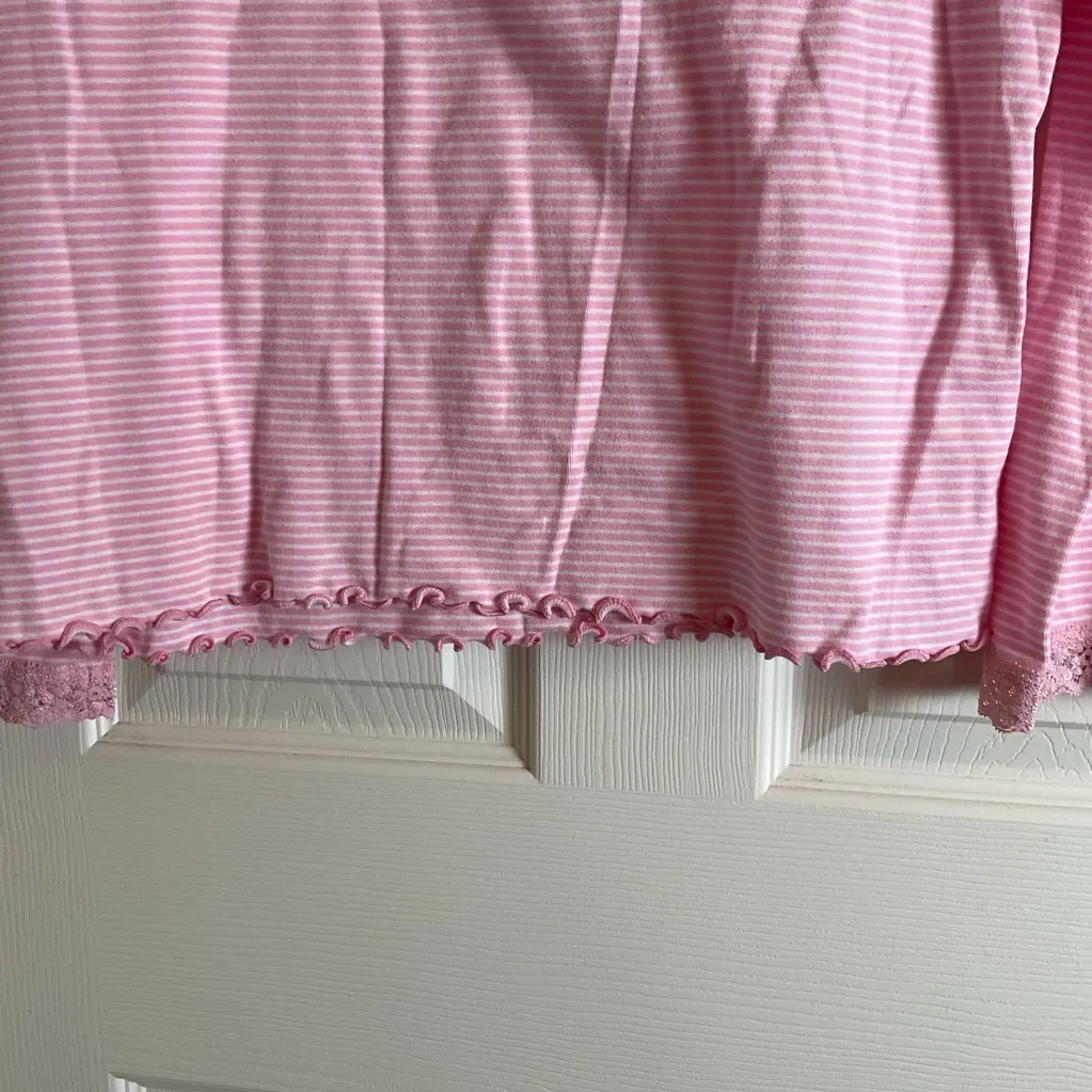 CHAPS SZ XL pink/white Stripe Long Sleeve Shirt W/ Lace Top Blouse - Image 7