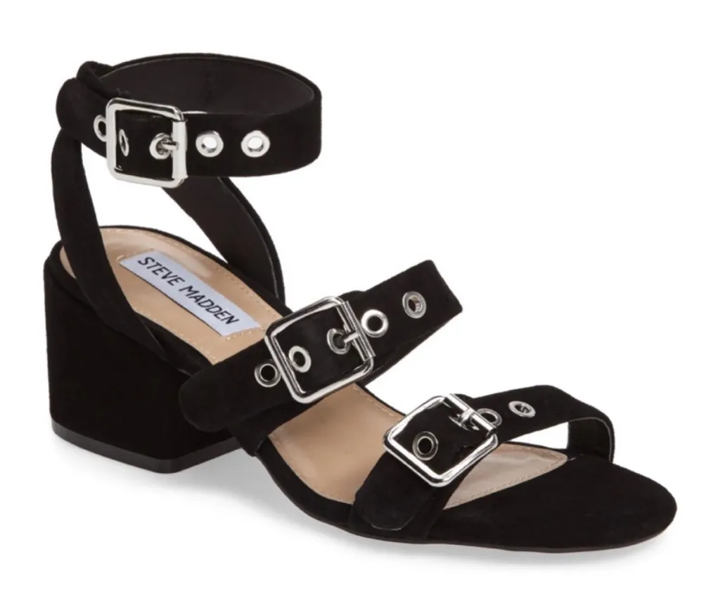 Steve madden black rotating buckle block heel suede strappy sandal - Image 1