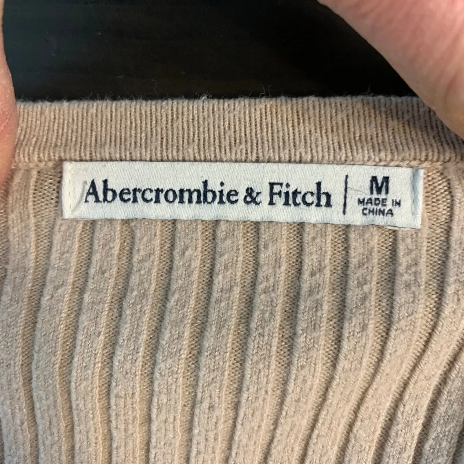 Abercrombie Fitch Ribbed Square Neck Crop Cardigan Beige Button Up Womens Medium - Image 3